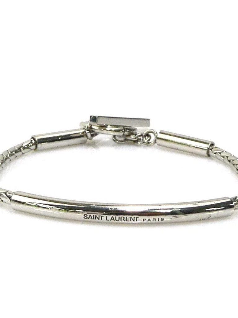 Auth Saint Laurent Bracelet Silver Metal